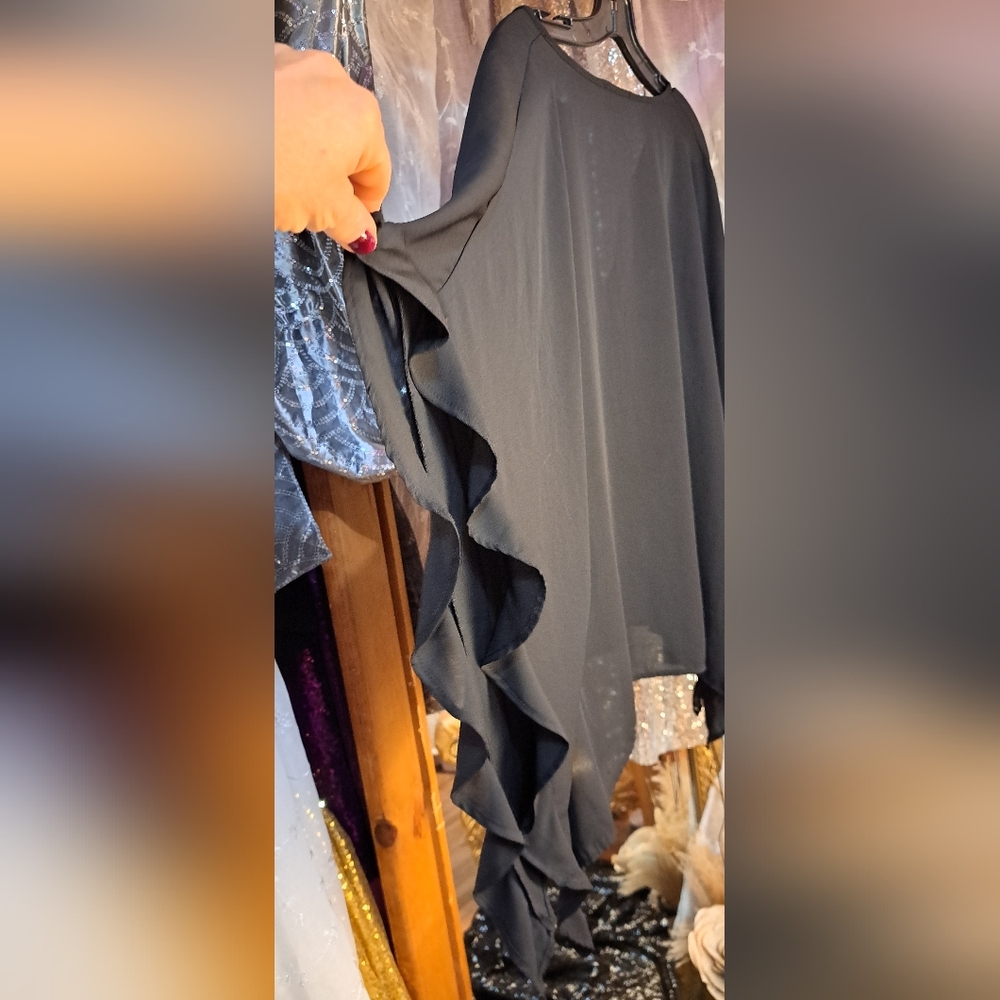 Prinzzesa Boutique Sheer Black Women's Top. Open Sides Cape Top. - Picture 7 of 9